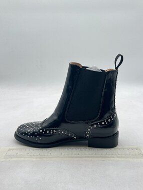 YDN Black Closed Toe Rhinestone Studs Ankle Boots Elastic Low Heel Pull On Boot